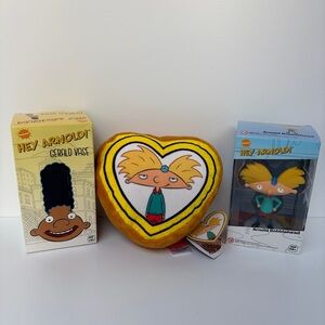NWT Hey‎ Arnold! The Nick Box Exclusive Lot Set of 3 Bobblehead Vase Plush Heart